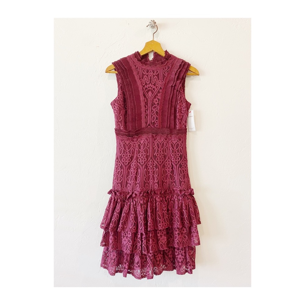 Red dress Boutique Burgundy lace tiered dress INA